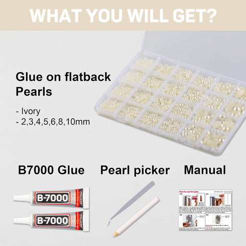 10000Pcs Ivory Flatback Pearls with B7000 Glue Kit for Crafts Crafting Shoes Nail Art Decoration Embellishment, Beige Half Round Flat Back Pearls ...