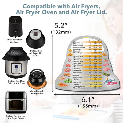 Air Fryer Magnetic Cheat Sheet Set, Instant Air Fryer Cooking Times Chart, Air Fryer Accessories Cooking Program Cheat Sheet, Kitchen Frying Lid C...