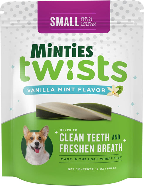 Minties Dental Twists for Dogs, Vet-Recommended Vanilla-Flavored Dental Chews for Tiny/Small Dogs 5-39 lbs, Dental Treats Clean Teeth, Fight Bad B...