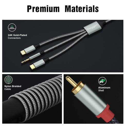 Lightning to RCA Audio Aux Cable, USB C to 2 RCA Audio Cable, RCA to 3.5mm Cable Compatible with Lightning USB C 3.5mm, for Home Theater, Speaker,...