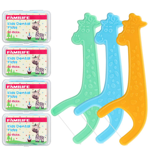 FAMILIFE Floss Picks, 120 Pcs Kid's Dental Floss Cleaner Without Fluoride, Tooth Pick Flossers with 4 Travel Handy Cases, Helps to Fight Tooth Dec...