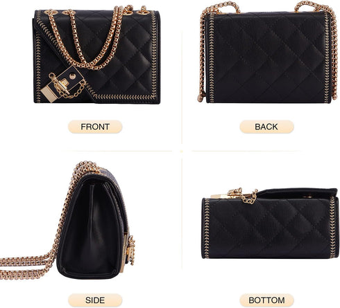 Aiqudou Quilted Crossbody Bag for Women - Leather Shoulder Bag Fashion Chain Small Purse...
