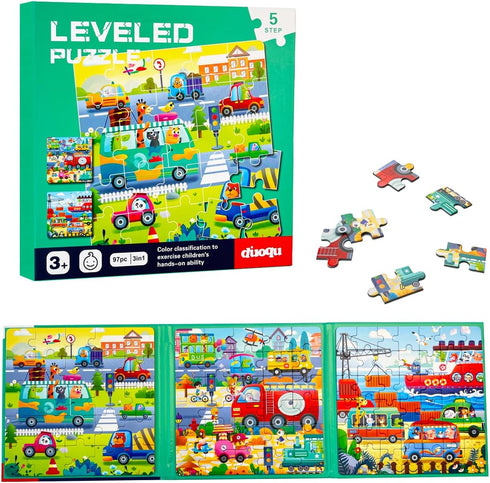 Magnetic Puzzles for Kids Ages 4-8, 3 in 1 Wooden Jigsaw Puzzles Book for Toddlers, Car Activities Toy for Girls 4-6, Learning Magnet Gift for Roa...