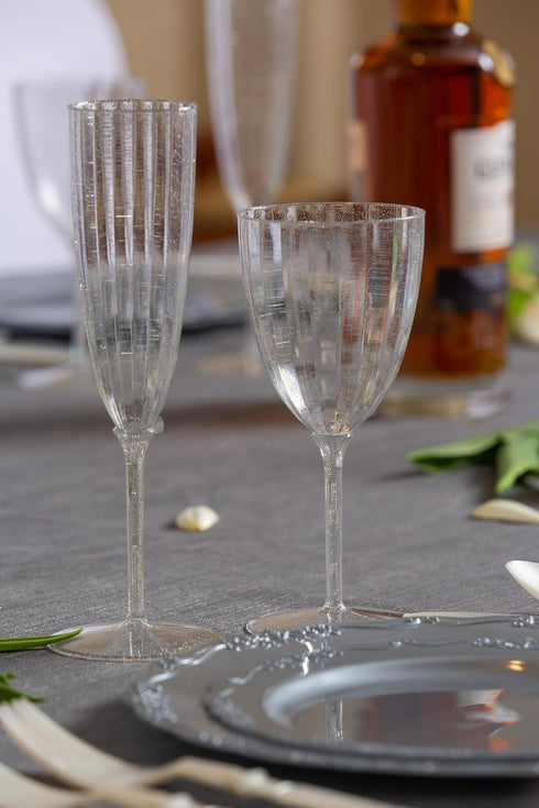 Posh Setting 6 oz Plastic Champagne Flutes - Silver Glitter Disposable Toasting Glasses for Parties, Weddings - Reusable Fancy Stemmed Cups, Wine ...