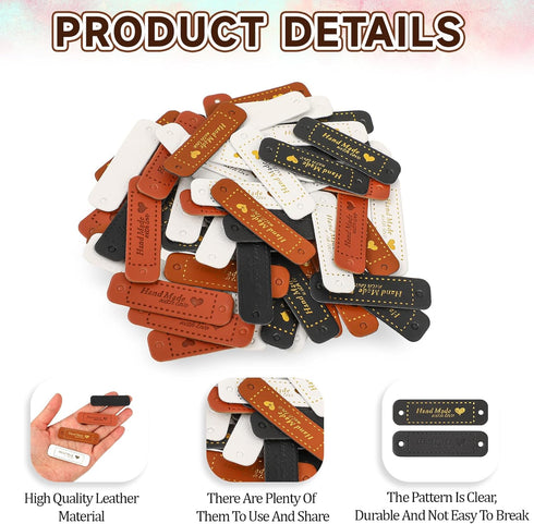 60Pcs Handmade Sewing Labels, PU Leather Labels Sewing Labels for Handmade Items with Hole DIY Sewing Lables for Embellishment Crochet Knitting Ha...