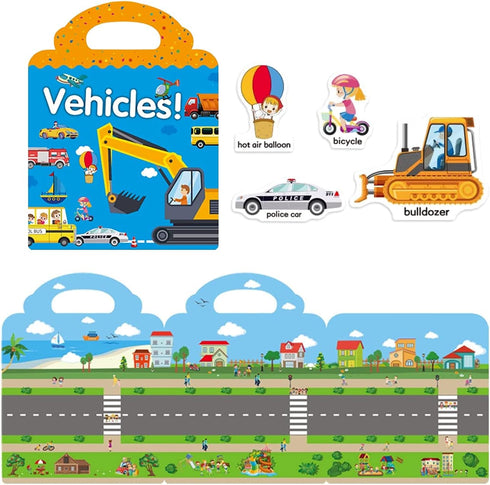 Reusable Sticker Book for Kids 2-4, 2 Sets Vehicle & Dinosaur Sticker Busy Book Educational Learning Toys Travel Stickers Quiet Activity Books for...