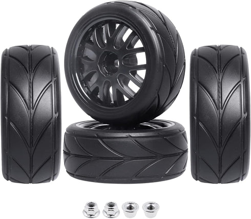 12mm Hex 1/10 On Road Wheels and Tires Soft With Foam Inserts for RC Touring Car Traxxas 4tec 2.0 Tamiya TT02 TT01 Drift, Set of 4...