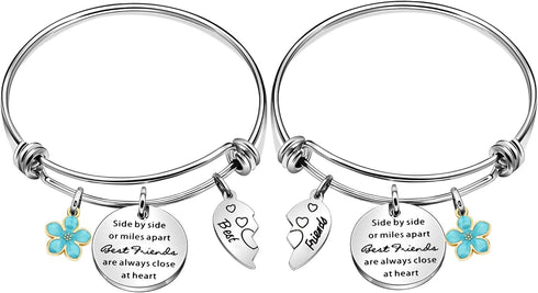 2Pcs Friendship Gifts Best Friends Forever Charm Bangle Bracelet, Birthday Anniversary Christmas Gifts for Bestie...