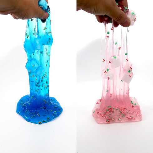 2 Packs Pink and Blue Crunchy Slime Kit for Girls,Non Sticky and Super Soft Sludge Jelly Cube Slime Toy,DIY Crystal Glue Boba Slime Party Favor fo...