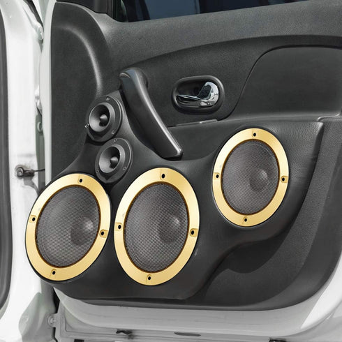 X AUTOHAUX 2pcs 4" Car Metal Audio Speaker Cover Black Glossy Mesh Subwoofer Grill Horn Guard Decorative Circle Grille Protector Gold Tone...