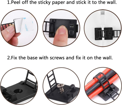 50Pcs Adhesive Cable Management Ties Extra Screw & Hole,Multi-Purpose Wire Organizer Adjustable Nylon Cable Straps Cord Holders for Home and Offic...