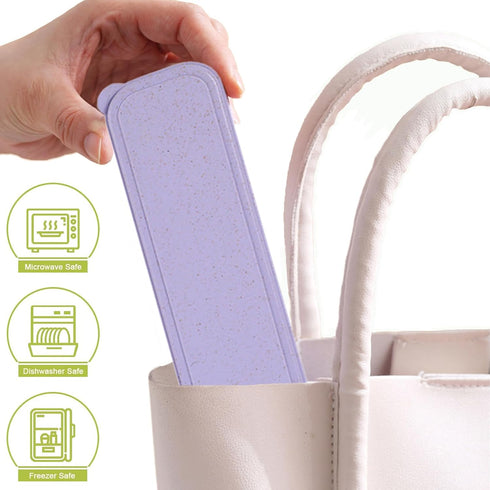 Reusable Travel Utensils Set with Case, 4 Sets Wheat Straw Portable Plastic Fork Spoons Knife Camping Cutlery, Eco-Friendly BPA Free Lunch Tablewa...