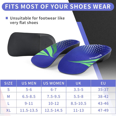 3/4 Arch Support Insoles for Men and Women, Plantar Fasciitis Insoles, Orthotic Inserts for Flat Feet Over-Pronation, Rigid High Arch Support Shoe...