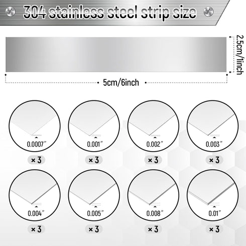 Amylove 24 Pcs 304 Stainless Steel Strips Shim Stock Metal Shims 1" Width x 6" Length Assortment 8 Thickness Sizes Thin Metal Sheet for Kitchen Tr...