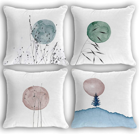 Moon Abstract Landscape Home Bedroom Decorations Soft Throw Pillow Cover, Watercolor Drawing Boho Pillow Case Pillowcase, 18x18 Inch 4 PCs...