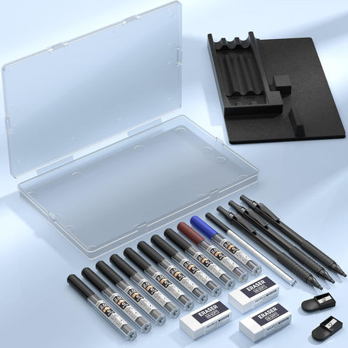 Nicpro Black Metal 2.0 Mechanical Pencil Set with Case, 3 PCS Drafting Lead Holder with 2mm Graphite Lead Refill (HB 2H 4H 2B 4B) & Colors, Sharpe...