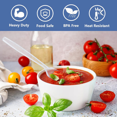100 Count Plastic Spoons,Heavy Clear Plastic Spoons, Plastic Silverware,Premium Disposable Spoons, BPA-Free, Heat Resistant, Suitable for Parties,...