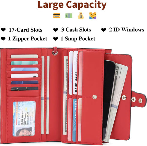 SENDFN Large Womens Wallet Genuine Leather RFID Blocking Multi Card Organizer Wristlet...