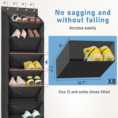 KEETDY Shoe Rack for Door Behind with 8 Large Pockets, Hanging Shoe Organizer for Closet Hanger Fits 20 Pairs Shoe Holder for Back of Door Narrow ...