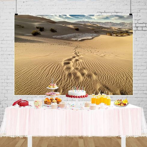 7x5ft Desert Landscape Photography Background Blue Sky White Clouds Desert Footprints Natural Scenery Background for Party Supplies Party Decorati...