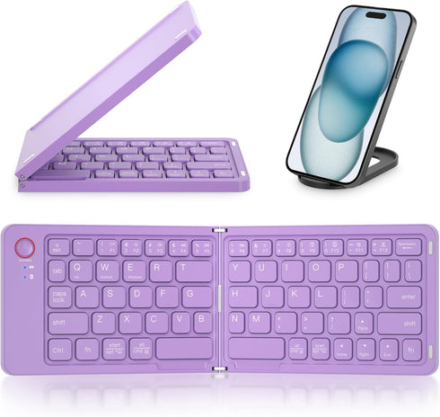 Mini Foldable Bluetooth Keyboard - Portable Wireless Full Size Keyboard (Sync Up to 3 Devices), Ultra-Slim Aluminum Travel Folding Keyboard for iP...
