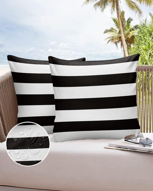 Outdoor Pillow Covers 26x26 Waterproof Polyester Throw Pillow Covers, Black White Stripes Decorative Pillowcases Garden Cushion Case for Patio Cou...