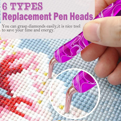 Heyseri 14PCS Diamond Painting Pen Accessories Tools Set Ergonomic Diamond Art Pen Exquisite Stainless Steel Metal Pen Tips and 6 Painting Glue Cl...