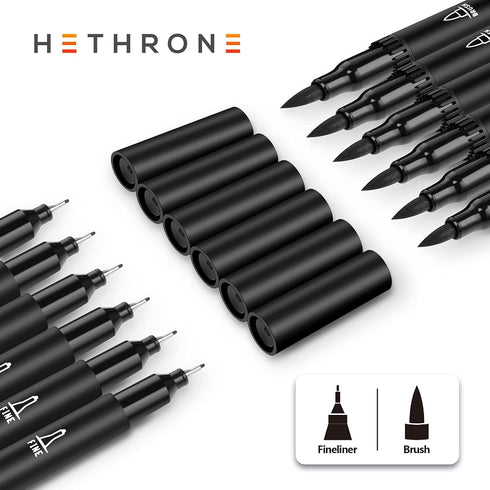 Hethrone Black Markers for Drawing - Brush Pens with Felt Tips for Artists - Calligraphy Pens, 12 Pack...