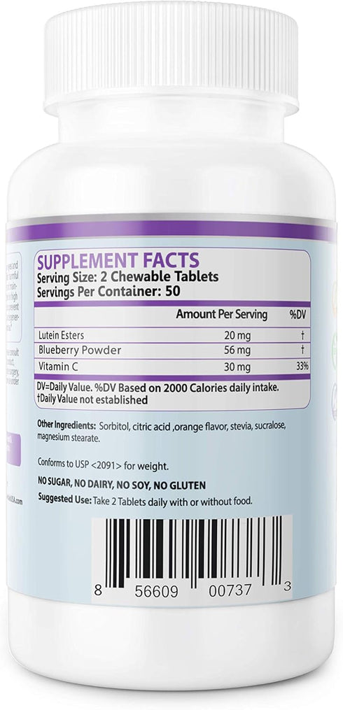 Lutein 20mg Super Eye Health with Natural Blueberry - and Vitamin C Chewable/Meltable Super Taste New Formula 100CT…...