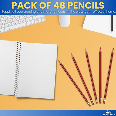 1InTheOffice Red Grading Pencils #2 Lead, Red Pre Sharpened Checking Pencils 48 Pack...