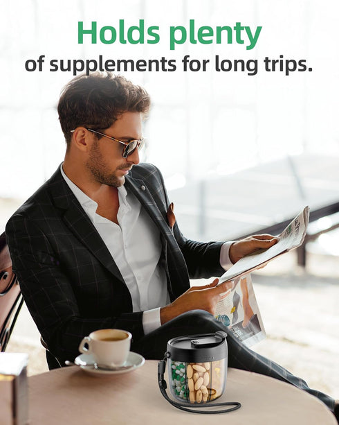 PULIV Portable Pill Dispenser Bottle, Vitamin Organizer with 7 Compartments, Holds Plenty of Supplements with Anti-Mixing & Wide Openings Design, ...