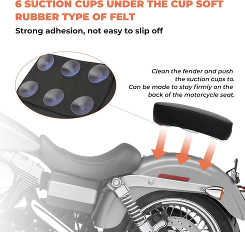 Alpha Rider Motorcycle Rectangular Pillion Passenger Pad Seat 6 Suction Cup For Harley Custom Chopper...