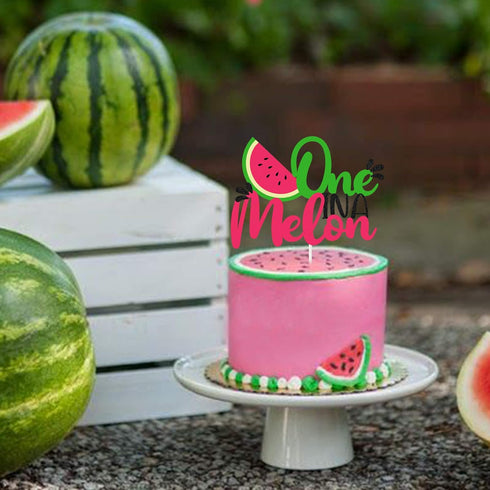 One in a Melon Cake Topper Glitter Watermelon cake Topper Watermelon Themed Kids Party Supplies Decorations for Baby Shower,1st Birthday Party Cak...