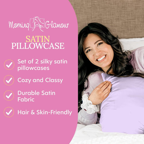 Morning Glamour Satin Pillowcases for Hair & Skin, Similar to Silk, Standard/Queen Size Set of 2, Cooling Pillow Case with Envelope Closure, Gifts...