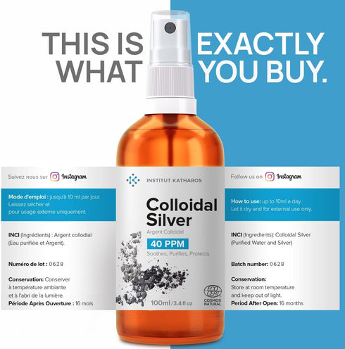 Colloidal Silver Liquid 3.4 fl oz Spray ? Bioactive Hydrosol Silver Water ? Natural Nano Sol Supplement Solution ? Ionic Minerals 40 PPM ? Organic...