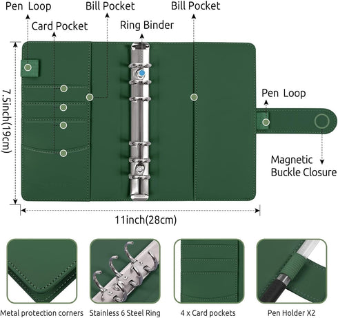 SKYDUE Budget Binder, Money Saving Binder with Zipper Envelopes, Cash Envelopes and Expense Budget Sheets for Budgeting (DarkGreen)...