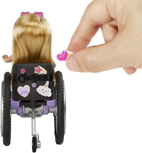 Barbie Chelsea Doll & Wheelchair with Moving Wheels, Ramp, Sticker Sheet & Accessories, Small Doll with Blonde Hair...