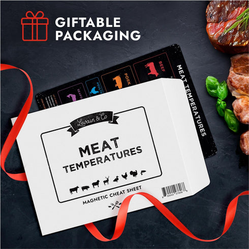 Levain & Co Meat Temperature Magnet - Beef, Poultry, Fish & Pork Cooking Temperature Chart - Vertical Meat Temperature Chart - Meat Temp Magnet Ki...