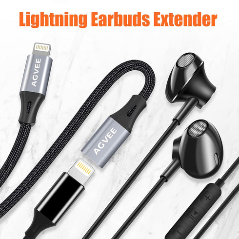 AGVEE [2 Pack 3.3ft Extension Cable Braided Female to Male Lightning Extender Cord Compatible with iPhone Pad Charger, Data Sync Video Audio & Cha...