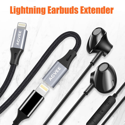 AGVEE 2 Pack 6.6ft Lightning Extension Cable, Braided Female to Male Extender Full Function Cord Compatible with iPhone iPad, Data Sync Video Audi...