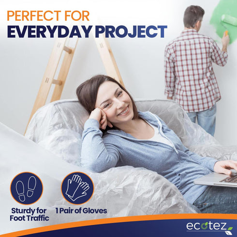 3 Pack 12 x 9 ft Extra Large Painter’s Plastic Drop Cloth Painting Sheet-Light & Durable Dust Cover-Clear Plastic Sheet-Plastic Sheeting-Plastic C...