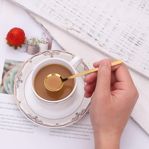 12 Pieces Mini Gold Spoons Stainless Steel Espresso Spoons, 5.24 Inch Demitasse Spoons for Sugar Dessert Cake Ice Cream Soup Antipasto Cappuccino ...