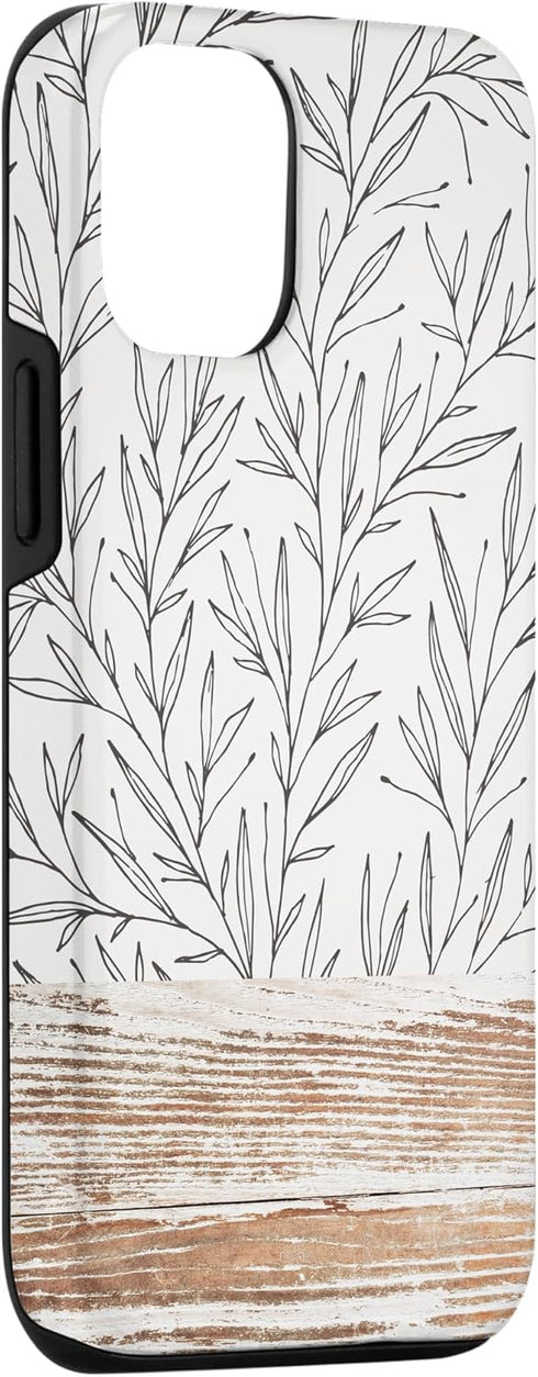 iPhone 12/12 Pro Boho Rustic Botanical Leaf Pattern Vintage Beige Case...