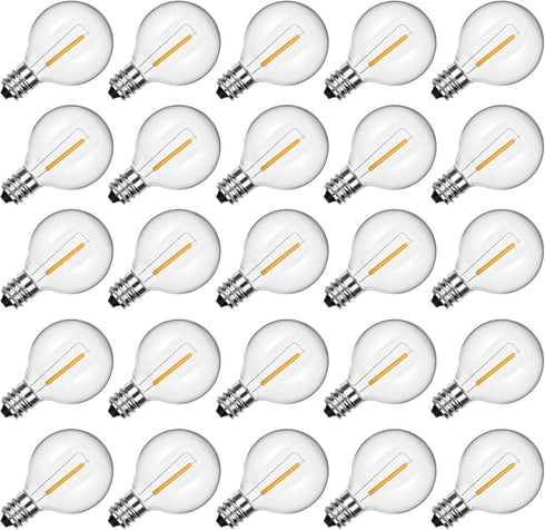 25 Pack G40 LED Light Bulbs Replacement for Outdoor String Lights, E12 Candelabra Base Bulbs, G40 Plastic Shatterproof Globe Outdoor Lights Bulbs,...