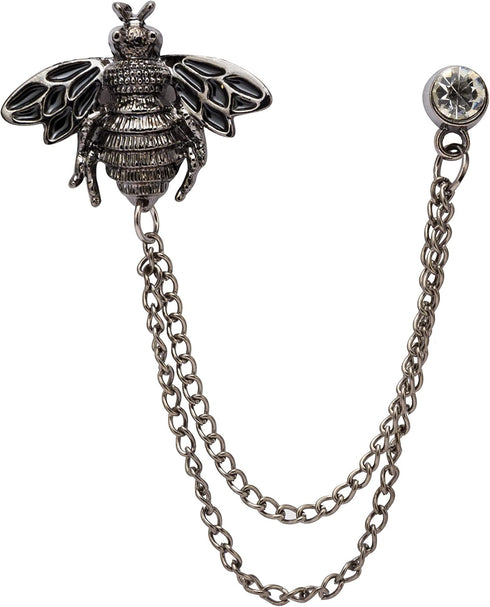Knighthood Black Bee with Hanging Chain Brooch Lapel Pin...