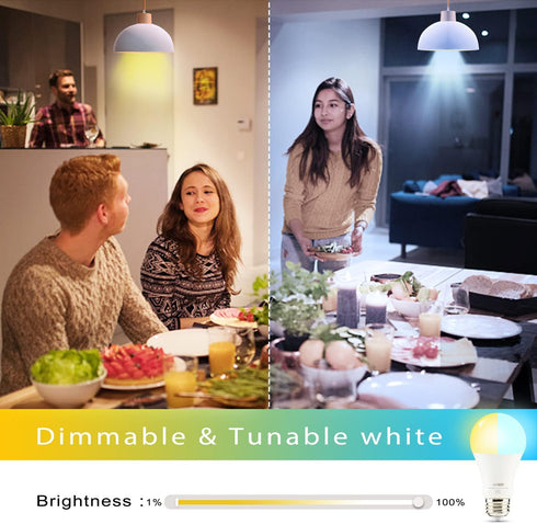 Homevenus HVS Smart Light Bulbs,9W A19 E26 Dimmable Tunable Cool Warm White LED Light Bulb 2500k-6500k, APP Control 2.4GHz WiFi Bluetooth Assist C...