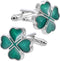 Green Four Leaf Clover Cufflinks for Men Lady In Gift Case Silver Good Luck Men's Cufflinks Jewelry Set for Wedding Party Anniversary Business Eve...
