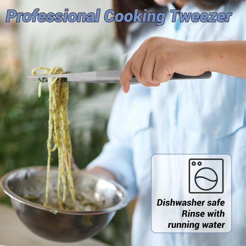 2Pcs Stainless Steel Kitchen Tweezers, Professional Kitchen Tweezer Tongs, Extra-Long Food Tweezers with Precision Serrated Tips for Cooking Repai...