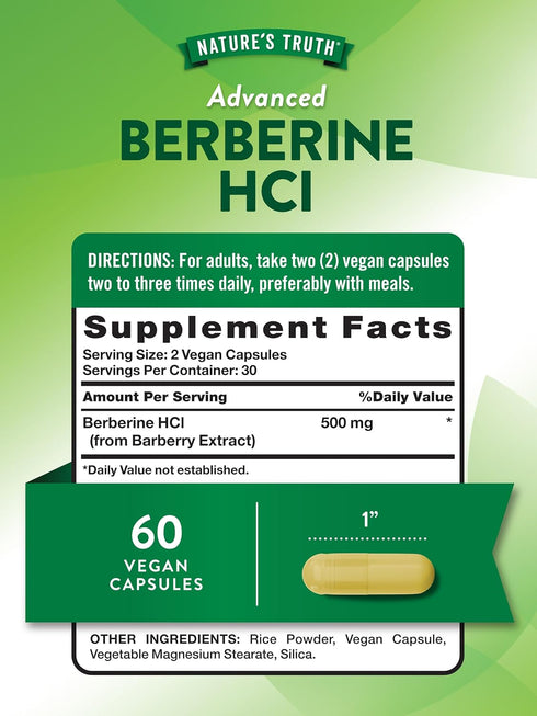 Nature's Truth Berberine 500mg | 60 Capsules | Vegan, Non-GMO, and Gluten Free Supplement...