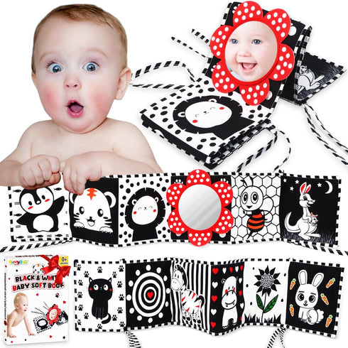FUNNYB&G Black and White Baby Toys - High Contrast Baby Sensory Book 0-3 Months for Newborns Brain Development Tummy Time Mirror Toys Infant Monte...